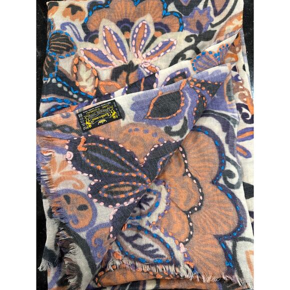 Made in Italy Multicolor 100% lambswool cashmere finish Embroidered Wrap Shawl - Picture 15 of 15